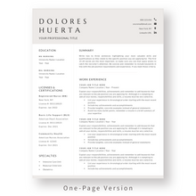 Load image into Gallery viewer, Nurse Resume Template for Word. 1 Page CV Template with Cover Letter and References Templates. Professional resume format. Curriculum Vitae

