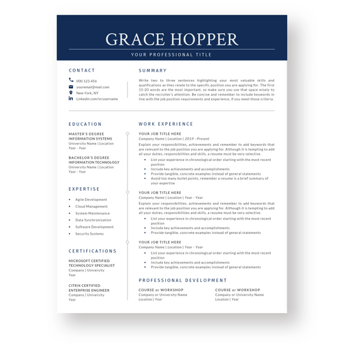 IT Resume Template for Word. CV Template with Cover Letter and References Templates. Modern resume format. Curriculum Vitae